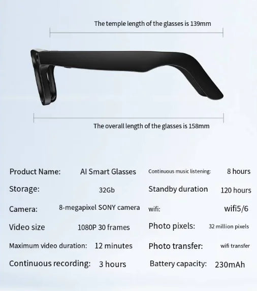 AI Camera Smart Glasses - HD Recording, Translation & Voice Calls