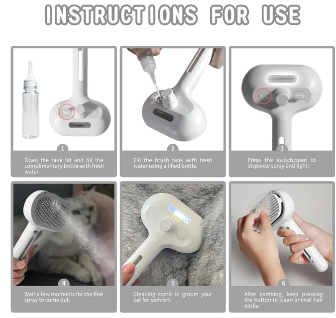 Pet Hair Spray Brush - 2-in-1 Grooming Tool for Cats & Dogs